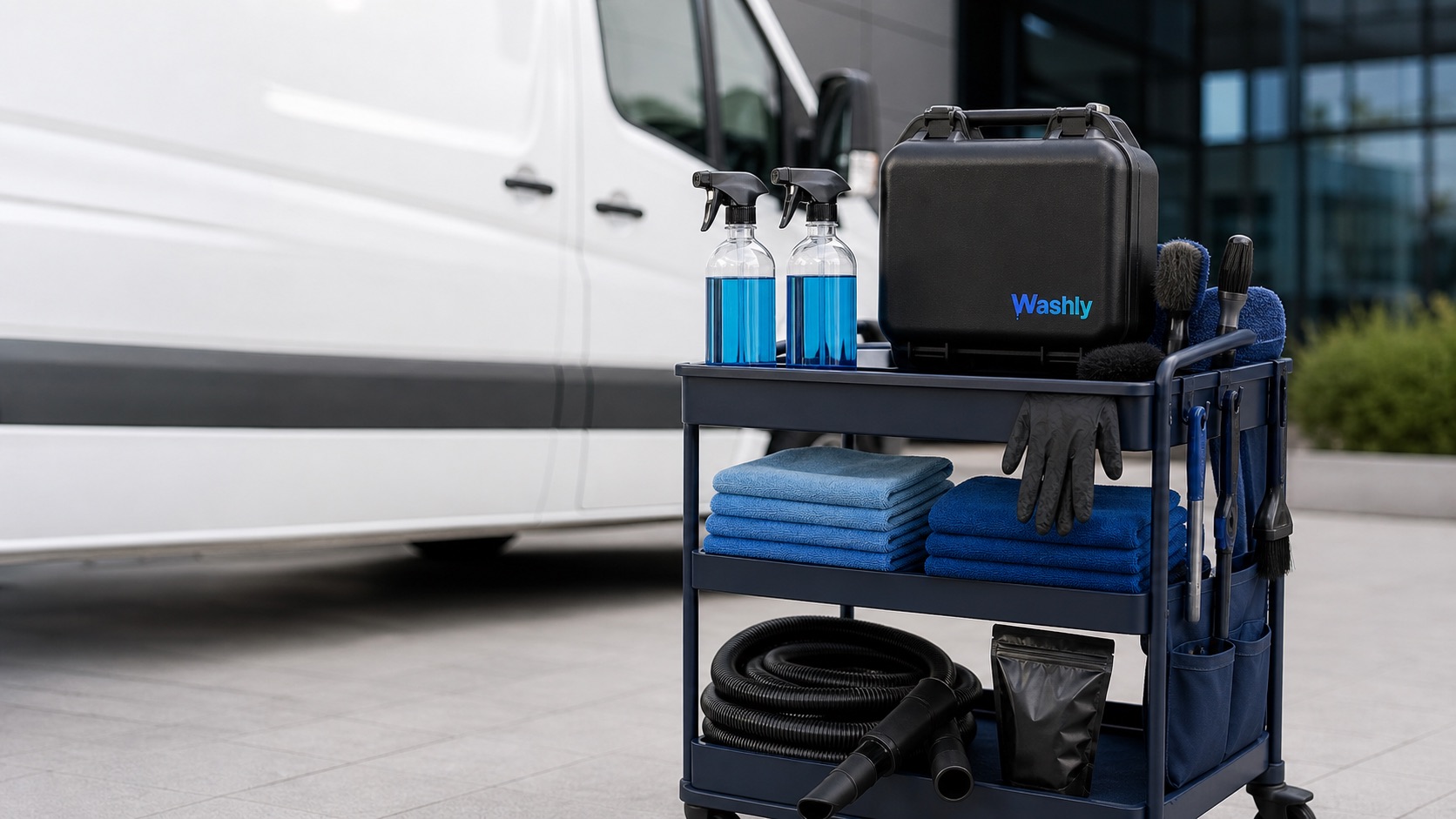 Carrello Washly con prodotti e attrezzature professionali